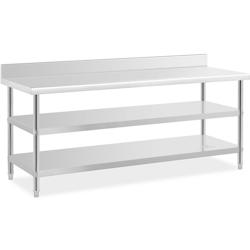 Royal Catering RCAT-200/70-SPS3SH Table de travail inox Table de travail en inox Adossée Avec Dosseret 200 x 70 x 16.5 cm 235 kg 2 tablettes - multi-_0