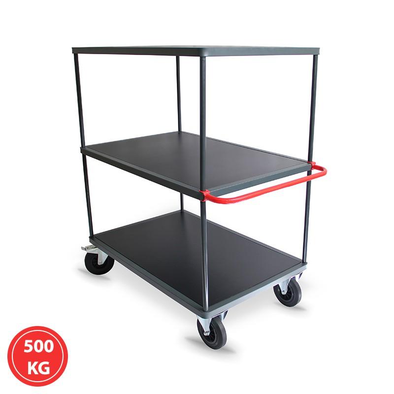 Servante d'atelier Manuest - 3 plateaux hauts - Capacité 300 et 500 kg - Dimensions 1000 x 700 mm_0