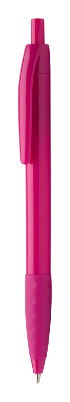 Stylo à bille en plastique - grip en caoutchouc coloré - couleur fuchsia - encre bleue - poids 6g_0