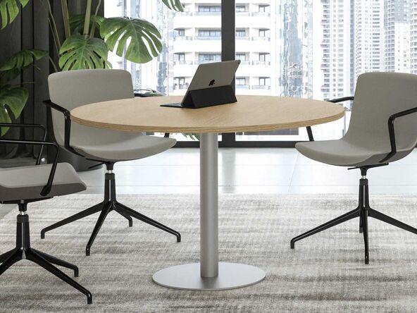 Table de réunion ronde Ponti - plateau mélaminé 80, 100, 120 cm - pied métal tulipe 74 cm - fabriquée en Italie_0