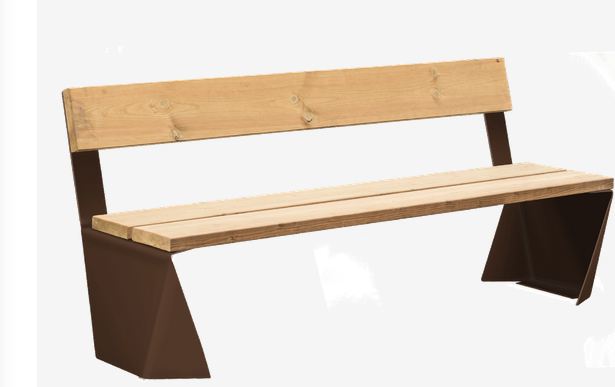 Banc public Lao UM351 - bois de pin traité, piètement en acier galvanisé, finition corten_0