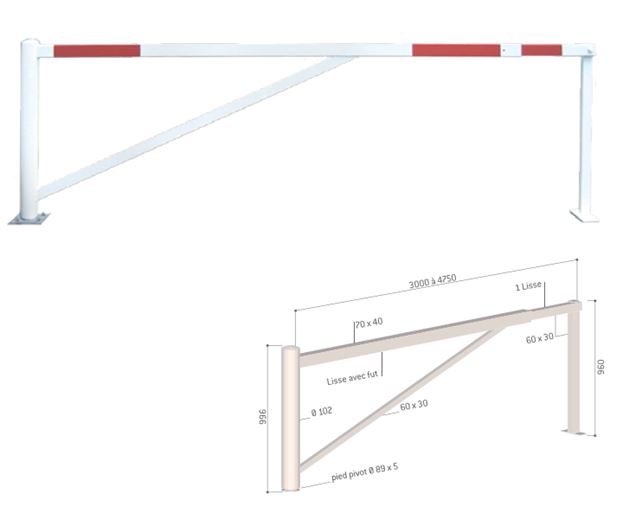 Barrière universelle tournante adaptable à toutes les largeurs de voies : 3 à 4,75 m_0