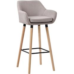 Décoshop26 - Tabouret de bar lounge x1 design scandinave assise en tissu taupe pieds en bois repose-pieds en métal 10_0004916 - 3000252355641_0