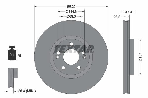 Disque de frein ventilé intérieur Textar 92237805 - pour assemblage avant - boîte de 1 disque_0