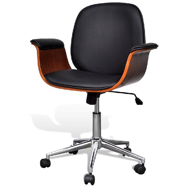 FAUTEUIL CHAISE SIÈGE DE BUREAU LUXE PIVOTANT ERGONOMIQUE AVEC ACCOUDOIR BOIS ET NOIR 0502022_0