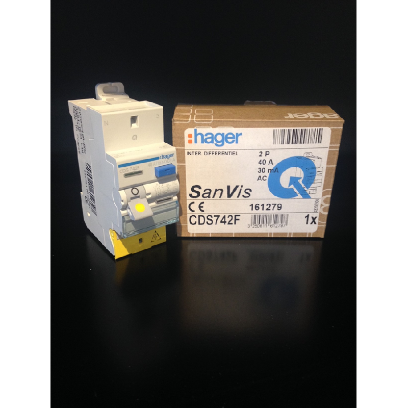 HAGER INTERRUPTEUR DIFFÉRENTIEL 2P 40A 30MA AC SANVIS CDS742F