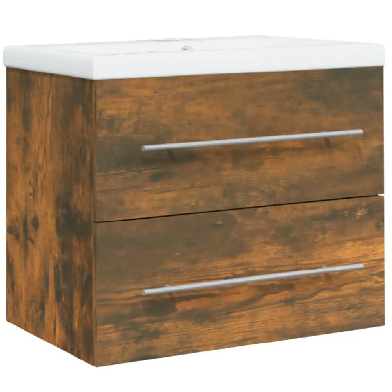 MEUBLE LAVABO AVEC BASSIN INTÉGRÉ CHÊNE FUMÉ BOIS D\'INGÉNIERIE 02_0006869_0