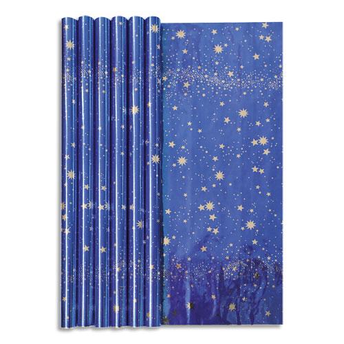 PAPIER CADEAU CLAIREFONTAINE - 60 G - 1,5 X 0,70 M - CIEL ETOILE BLEU METAL - ROULEAU - LOT DE 30