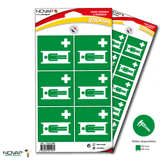 Planches de 6 panneaux adhésifs 80x80 mm incendie évacuation - PADCPN-NV02/BRCR_0