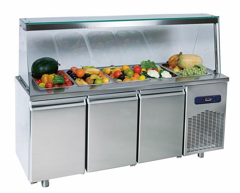 Saladette avec 3 portes gn 1/1 et structure en verre, 5x gn 1/1 h=150 mm, -2°/+8°c - BNA0069_0