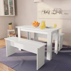 VidaXL Table de salle à manger et bancs 3 pcs Bois d ingénierie Blanc - blanc Bois manufacturé 244865_0
