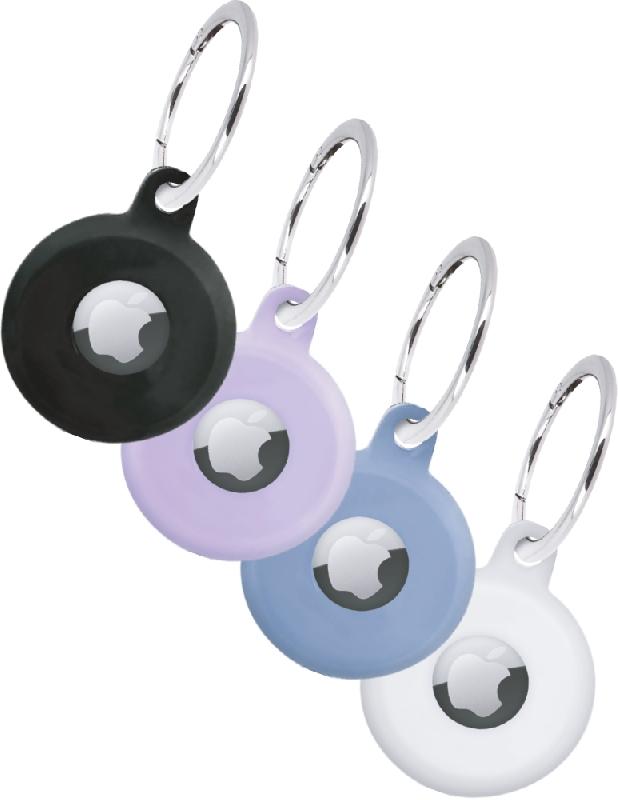 Pack de 4 protections pour AirTag - attache porte-clés - Noir, Blanc, Bleu, Mauve - Bigben_0