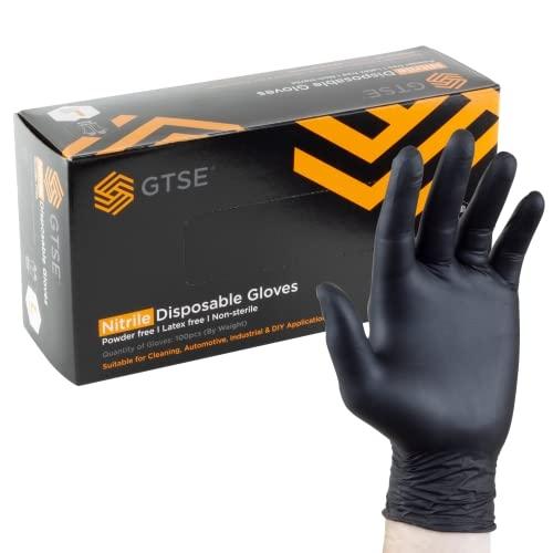 GTSE - Boîte de 100 gants en nitrile noir, taille L, sans latex, 100 % nitrile, longue durée_0