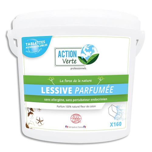 Action verte - Seau de 160 tablettes hydrosolubles - Lessive concentrée parfumée - Certifiée Ecocert_0