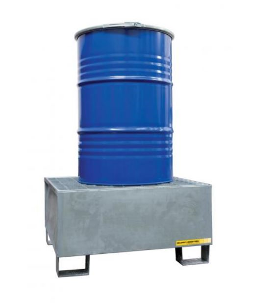 Bac de stockage 1 fût debout - Caillebotis amovible - Acier galvanisé ou polyéthylène - Garantie 5 ans_0