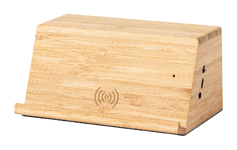 Chargeur enceinte Bluetooth en bambou - induction, chargeur rapide sans fil 10W, support téléphone portable_0