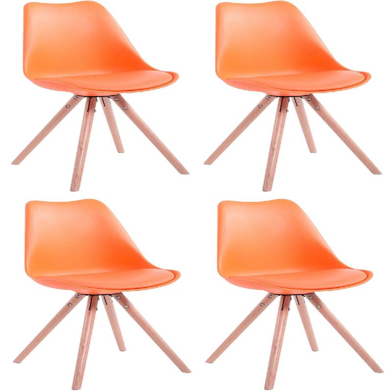CLP Lot de 4 Chaises de salle à manger Toulouse Similicuir Pieds ronds bois Orange/Nature - orange polyester 319674_0