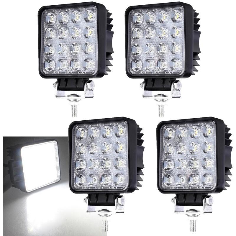 6X 48W Projecteur Phare de Travail 12V 24V LED Carré LED Moto Spot Feux  Additionnels Offroad Lampe