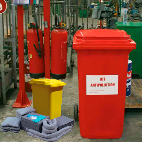 Kits antipollution - kit d'intervention 300 litres pour produits chimiques avec feuilles, coussins et boudins absorbants_0