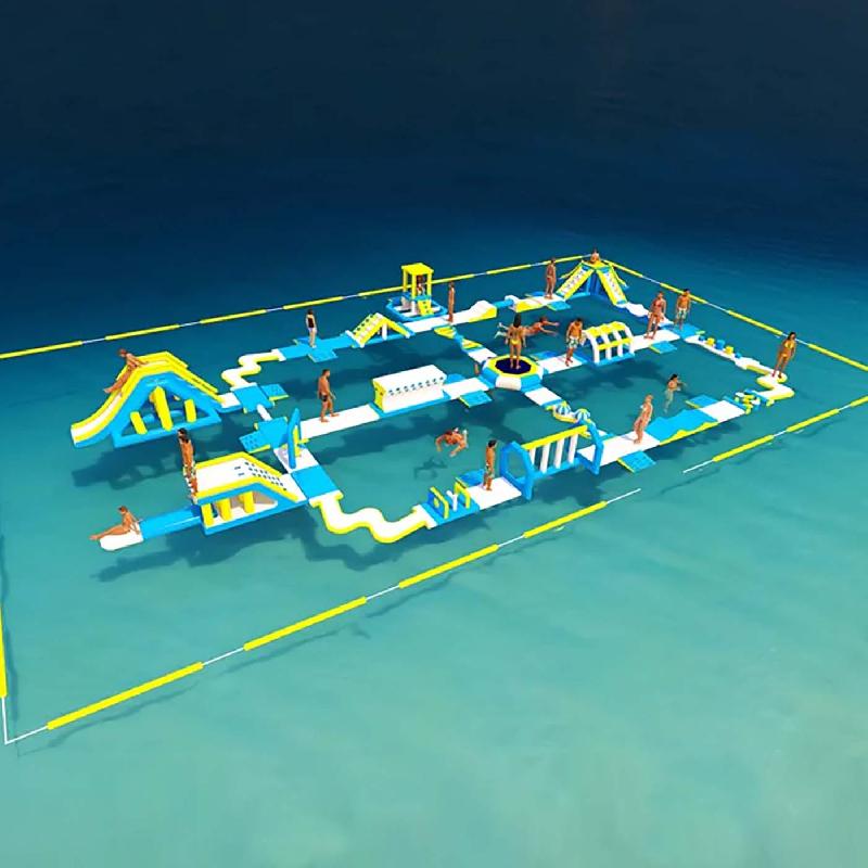 Parcours flottant gonflable 160P - Réf. MBL002-1-1-2-1-1-LI - Aquapark avec obstacles, toboggan et trampoline - 160 personnes_0