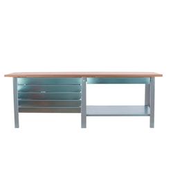 PROREGAL Etabli BUFFALO WOOD avec 6x Tiroir| HxLxP 86,5x210x75cm | Capacité de Charge 1000kg | Gris - gris métal PR_RS157-79_0
