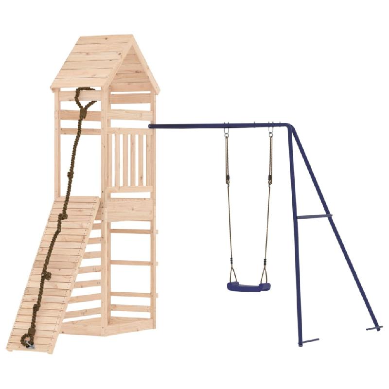 Aire de jeux d'extérieur en bois de pin massif - Escalade, portiques robustes et jeux de jardin 245 x 257 x 264 cm - Réf : 02_0004695_0