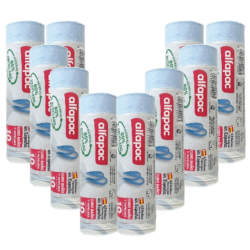Alfapac - Sacs poubelle à fermeture automatique 10L 45X57cm, 10 rouleaux x 15 unités (80% recyclés) - blanc PK6990_0