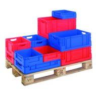 Bac en plastique gerbable - 3 coloris (gris, bleu, rouge) - Compatible palettes européennes - L400 x P300 x H120mm_0