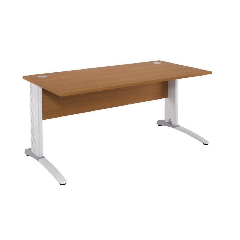 BUREAU DROIT BIOSPACE 2 - L. 140 X P. 80 CM - PLATEAU MERISIER - PIEDS L BLANC - EMBASE 'FRAMBOISE'