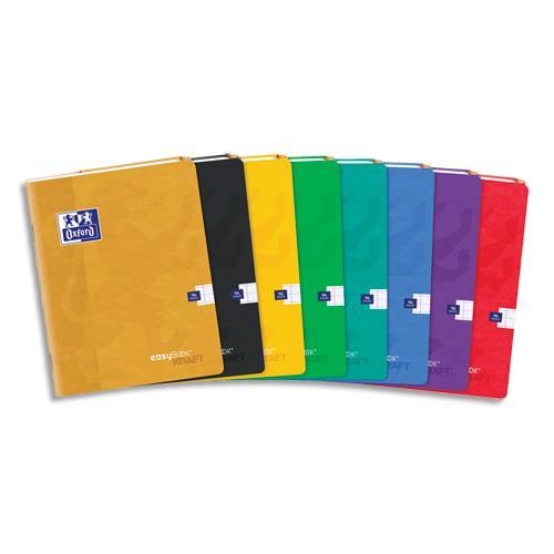 CAHIER OXFORD EASYBOOK KRAFT - COUVERTURE CARTE - RELIURE PIQÛRE - 96 P - SEYES - FORMAT 17X22CM - COLORIS ASSORTIS - LOT DE 10