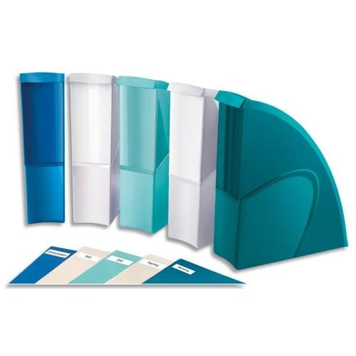 CEP Lot de 5 porte-revues Riviera, dos de 80, en polystyrène choc (PS), coloris blanc/vert d'eau/émeraude/bleu porcelaine - 3462159015095_0
