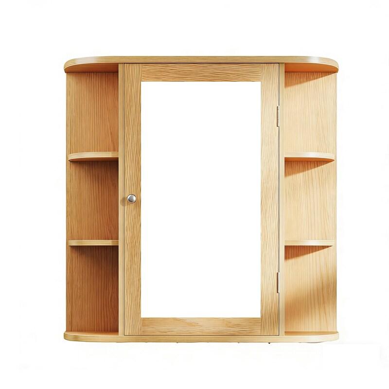 COSTWAY Armoire de toilette, 4 compartiments et 6 étagères ouvertes,  66 x 17 x 63 cm (naturel) - marron VH32668ZM_0