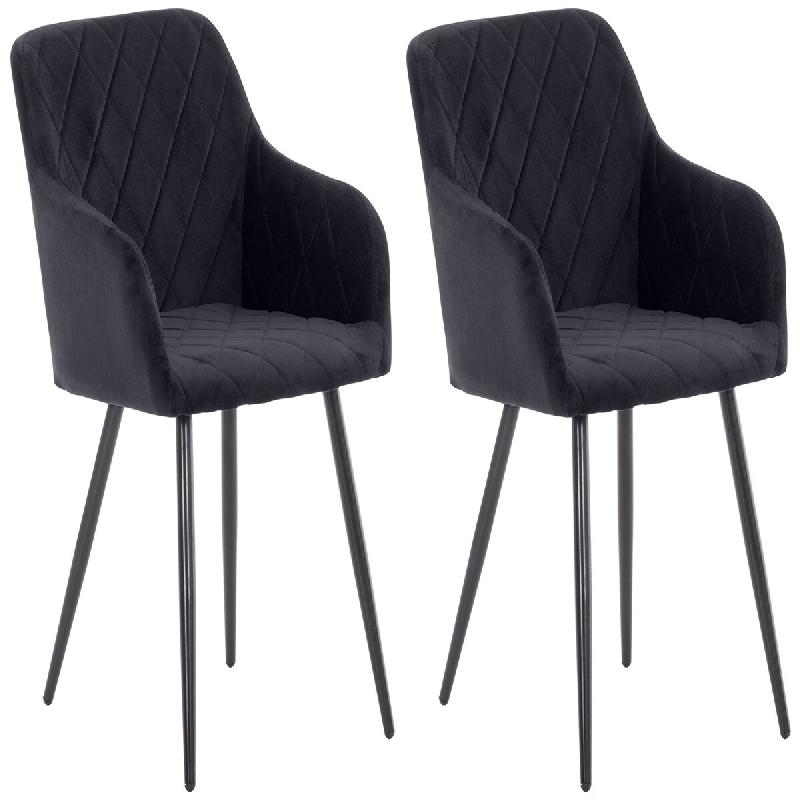 Décoshop26 - Lot de 2 chaises de salle à manger design retro coutures décoratives en losanges assise en velours noir 10_0007318 - noir 3000266050778_0