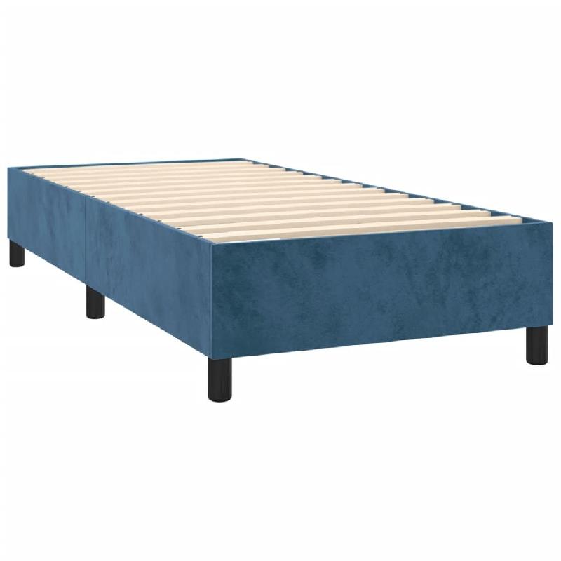 Décoshop26 - Sommier à lattes sur pieds cadre de lit 90x190 cm tissu velours bleu foncé TDL0207301 - bleu 3001182788004_0