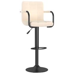 Décoshop26 - Tabouret de bar x1 chaise haute avec dossier et accoudoirs en tissu crème cadre en acier DEC029467 - 3000257390234_0