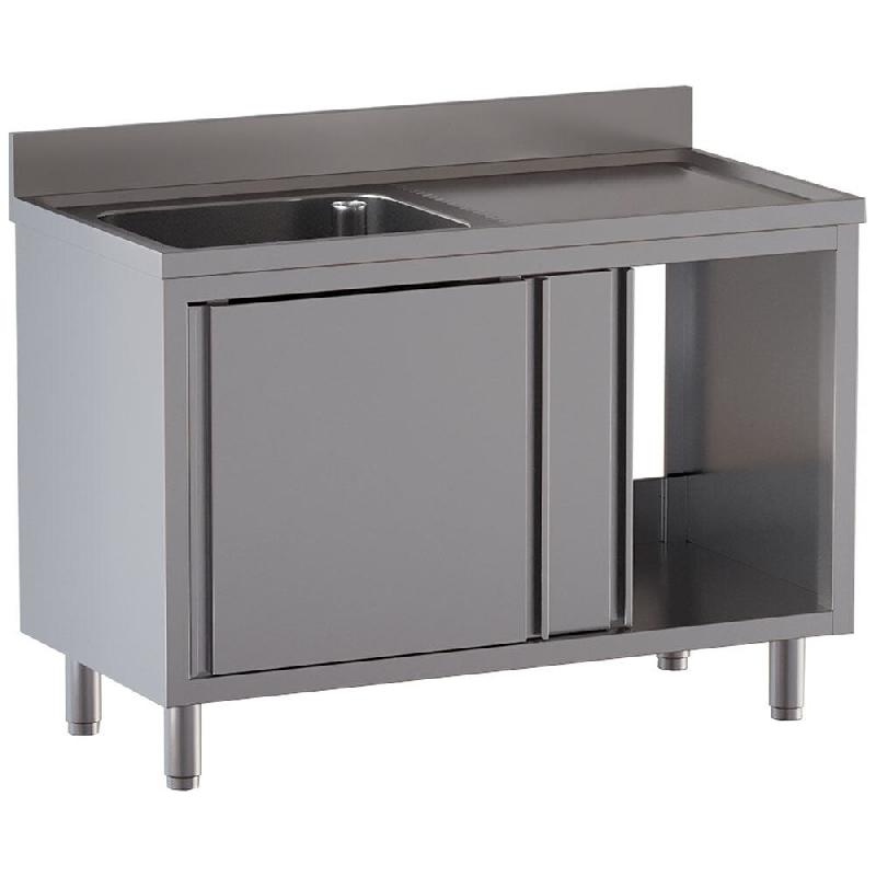 Diamond - Plonge 1 cuve 600 x 500 x 300, égouttoir droit, sur armoire 2 portes coulissantes - réf. L1411/AD-SD6 - inox AKS-L1411/AD-SD6_0