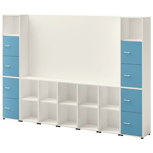 ENSEMBLE MEUBLE TV ET RANGEMENT IVO N°2 BLANC/PORTE BLEU - QUADRIFOGLIO