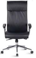 Fauteuil synchrone de direction en cuir véritable - mécanisme blocable 5 positions - accoudoirs fixes chromés_0