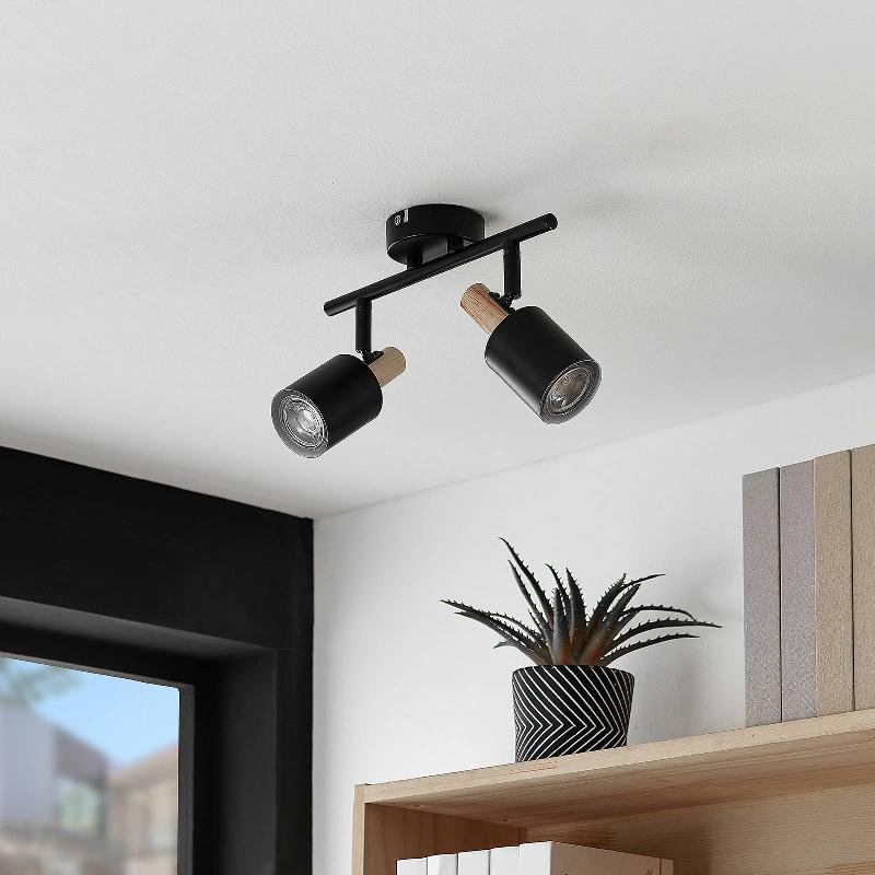 LINDBY SPOT POUR PLAFOND JUNES, 2 LAMPES, 33 CM, NOIR, BOIS