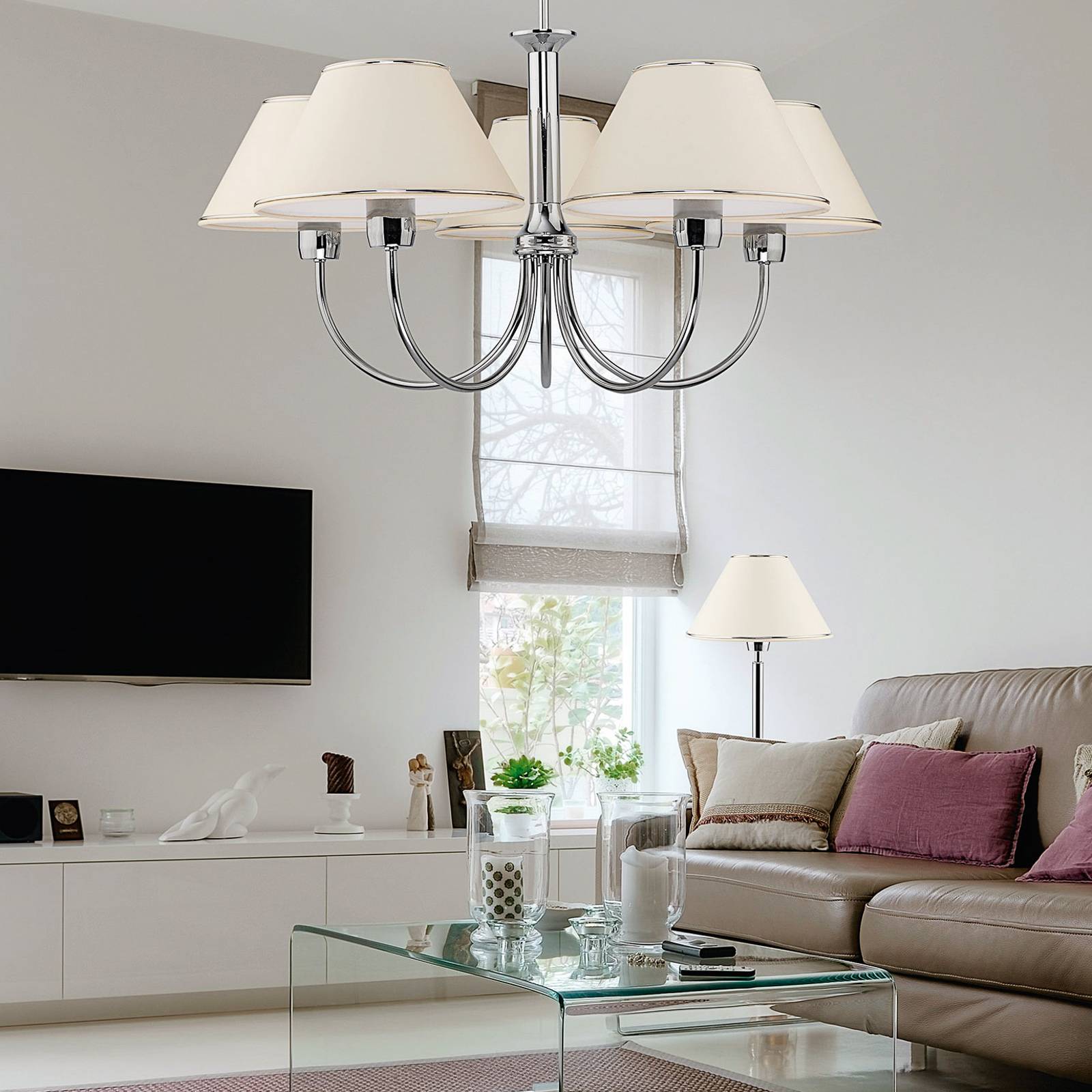 JUPITER LUSTRE LONDON CHROME/CRÈME, À 5 LAMPES