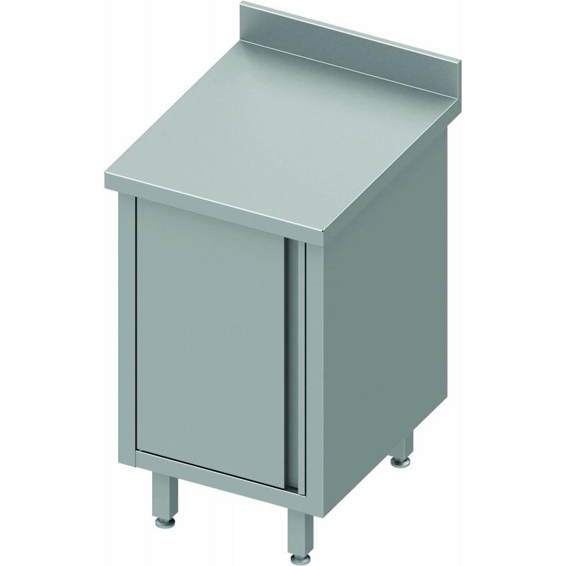 Meuble bas table de travail inox adossée avec portes battantes 500x... - P930147050_0