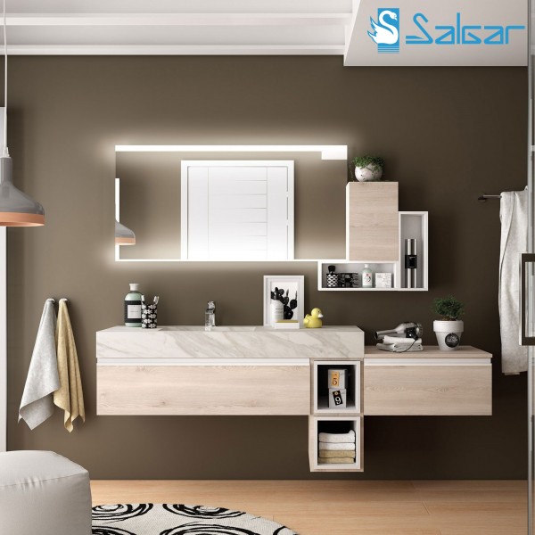MEUBLE SALLE DE BAINS 60-80 CM AVEC VASQUE INTÉGRÉE EN MARBRE BLANC COMPAKT 46 - SALGAR 25426