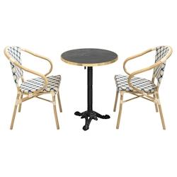 Oviala Business Ensemble table de terrasse marbre noir et 2 chaises bleu - Oviala - bleu aluminium 112212_0