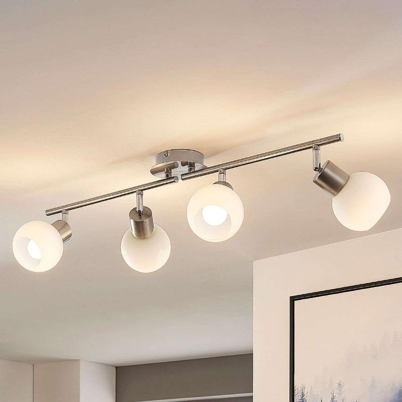LINDBY PLAFONNIER ELAINA, 70 CM, 4 LAMPES, NICKEL, VERRE, E14