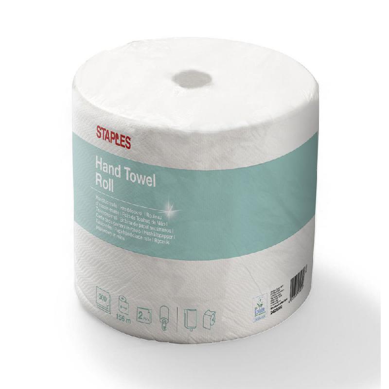 ROULEAU D'ESSUIE-MAINS EN PAPIER - DOUBLE EPAISSEUR - GAUFRE - 500 FEUILLES - 234 MM - BLANC - ROULEAU 156 METRES