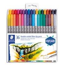 SET 36 FEUTRES DE COLORIAGE DOUBLE POINTE FINE 0,5 À 0,8MM ET LARGE 3MM, À BASE D'EAU, ASSORTIS