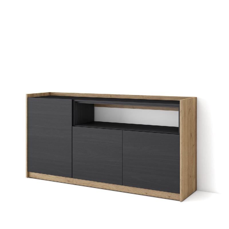 SKRAUT HOME Buffet salon et cuisine, 156x80x37 cm, 3 Portes, Meuble chaussure, Noir et chêne - noir Bois manufacturé 698_5_0