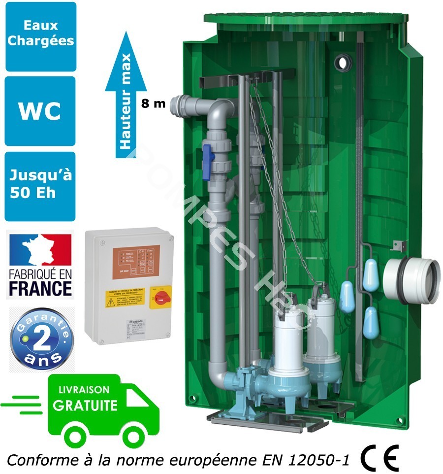 Station de relevage 2 pompes eaux chargées - CALIDOUBLE 1200 PA 13 - 780 litres - 133 kg - Réf. 220145_0