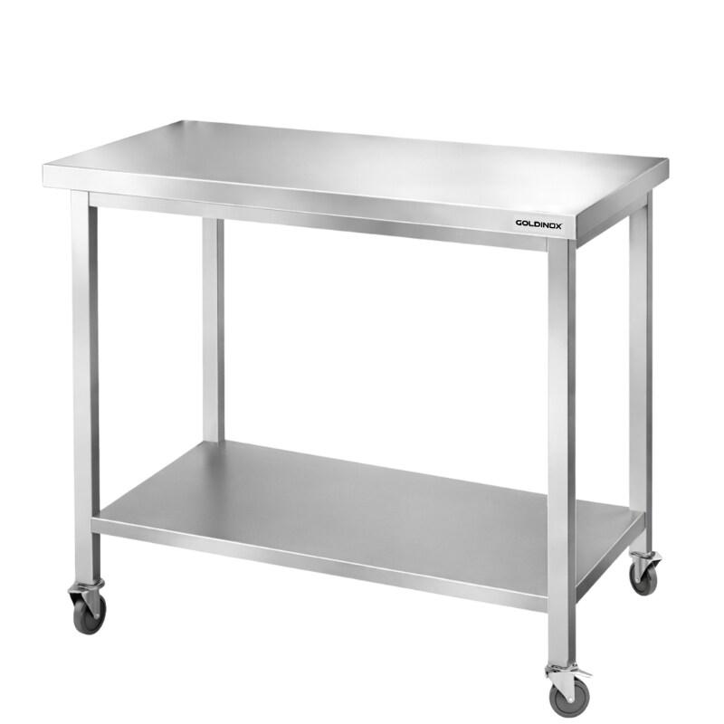 Table de travail en inox Bar 1000x700 mm avec 1 étagère inférieure sur roulettes PREMIUM - GOLDINOX - gris inox 3701770832798_0
