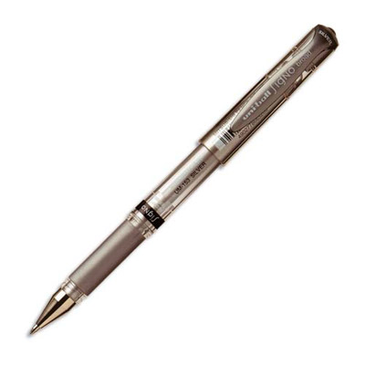 UNIBALL SIGNO BROAD UM 153 -  ECRITURE LARGE 1 MM - ENCRE GEL - ARGENT